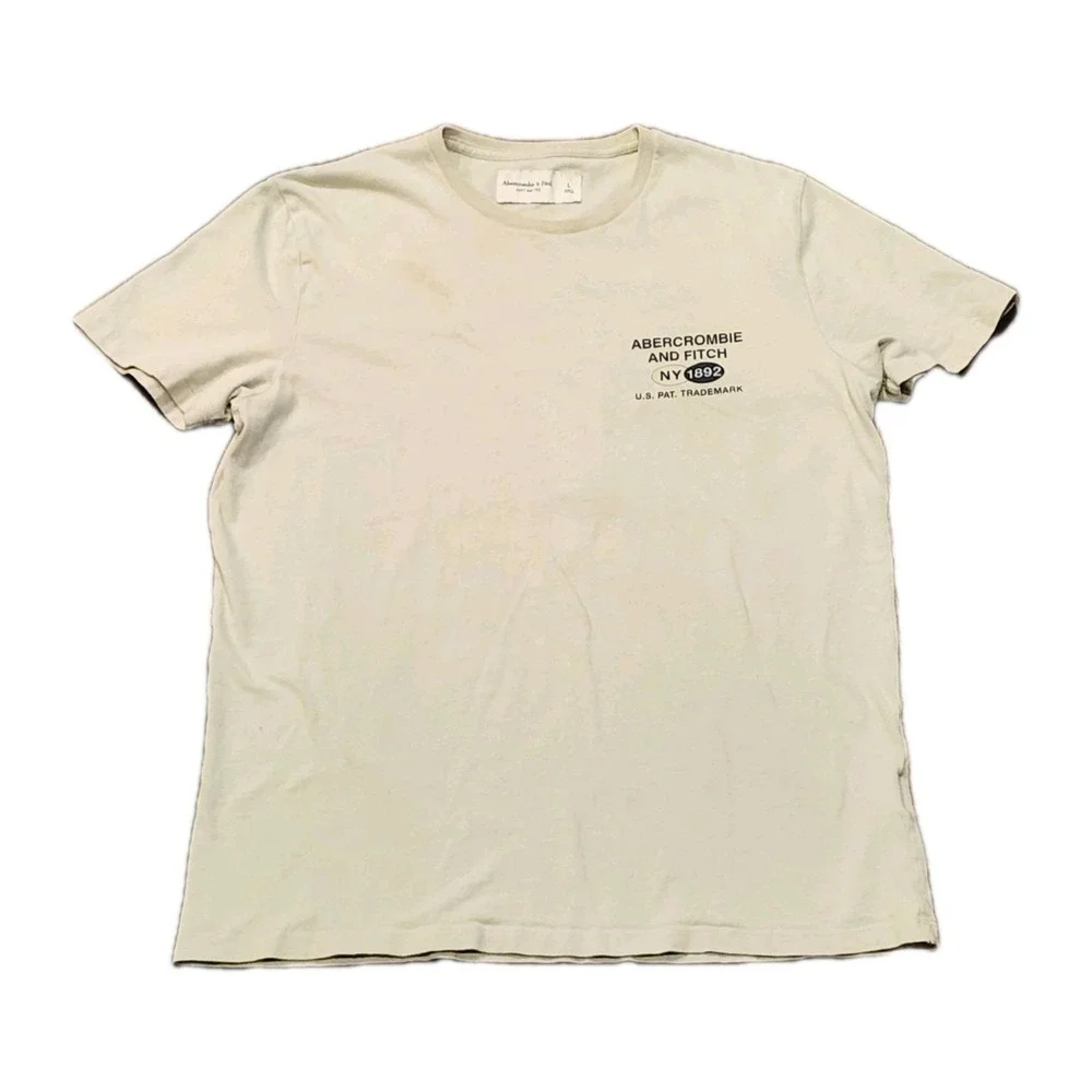 Abercrombie & Fitch Men's T-Shirt Size Large Beige Short Sleeve Cotton Crew Neck